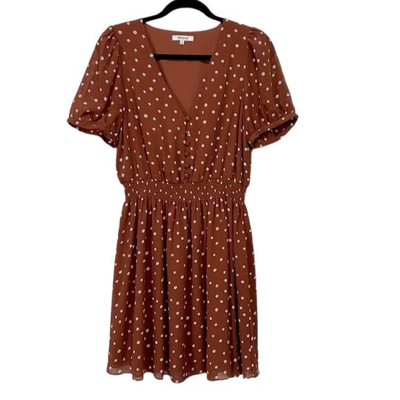 Madewell Smocked-Waist Mini Dress in Inkspot dots Women’s Size Medium - Picture 7 of 10